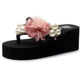 High Heel Women's Summer Pearl Korean Slope with Flip-flops Women's Platform Sandals Vacation Travel Sandals Womans