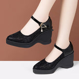 Heel Water Drill Sandals 2024 Summer New Soft-Soled High-Heeled Thick-Soled Waterproof Platform One-Word Buckle Comfortable Hollowed-Out Single