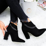 Chain Women's Boots Leather Heels Back Zipper Woman Boots Pointed High Heels Shoes For Women 2021 Ankle Boots
