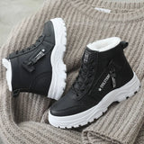 Breakj New Large Plus Velvet High-Top Lace Cotton Shoes Women's Casual Leather Thick Bottom Snow Boots