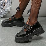 Platform Mary Jane Shoes Women Patent Leather Double Buckle Strap Pumps Woman Black White Thick High Heels Lolita