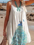 Spring O Neck Loose Sling Beach Dress Sexy Off Shoulder Hollow Boho Dress Women Retro Pattern Print Patchwork Summer Mini