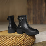 Genuine Leather Ankle Boots Women Shoes Platform Thick Heel Round Toe Boots High Heel Zipper Ladies Boots Autumn