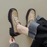 Women's Retro Small Leather Shoes Square Head Cross Strap Loafers Color Matching Versatile Fashion High Heels Mary Jane