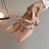 2024 New Mary Jane Women's Shoes With Retro Square Head And Thick Heels With British Students Buckle Fashionable High-Heeled Single