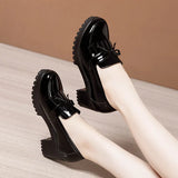 And Autumn Lace-Up Small Leather Shoes Yinglun Style Thick Heels New Style Medium Heels Casual Large Size 40-43 Women's