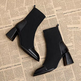 New Martin Boots, High Heels, Autumn Knitting Boots, Stitched Square Head Boots, Chelsea
