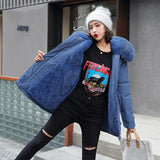 Large Fur Collar Hooded Jacket Winter Coat Women Thickness Cotton Padded Overcoat -30 Degree Snow Outwear Fur Lining