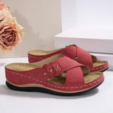 Breakj New Summer Female Thick Bottom Slope With Slippers Large Size Casual Cross With Rivet Decoration Slippers