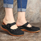 Women Shoes Roman Flat Casual Sandals Comfy Flower Sweet Women Sandals PU Durable Wedge Leather Platform Shoes Ladies Plus