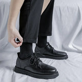 Breakj New Thick Platform Men's Big Head Shoes Large Size British Style Casual Small Leather Shoes 45 46 Shoes