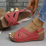 Breakj Slope Heel Velcro Fish Mouth Roman Sandal Plus Size Wedge Platform Al