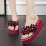 Handmade Women Sandals Fashion Flower Summer Sandals Women Wedges Flip Flops Platform Beach Non-Slip Flowers Slippers