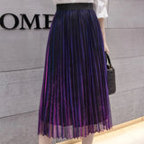 Summer Pleated Skirts 2019 Mesh Midi Saia High Waist Vintage Lace Lady Skirt Jupe Femme Falda Etek Mujer Gray Purple