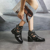 Hollow Short Barrel After Zipper Leather Boots Rivet Large Thick And Round Head Cool