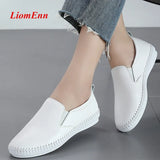 Flats Shoes 2021 Spring Genuine Leather Loafers Black White Sneakers Women Shoes Slip On Shoes Tenis summer ballet