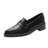 Ways pointed toe small leather shoes women flats shallow slip on loafers brogue shoes thick heels cut out one band