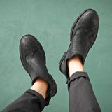 Breakj Men's Leather Vintage High-Top Leather Shoes Chelsea Shorts