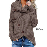 Solid Knited Sweaters Women Autumn Irregular Hem Buttons Knitted Pullover Female Korean Plus Size Jumper