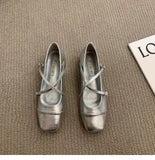 Heel Loafers Silver Mary Jane Pumps Square Head Single Women's Shoes New Spring Cross Belt Buckle Moccasins Heels