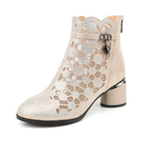 sale 2022 Spring Summer Fashion Rhinestones Gauze Sandals Thick Heels Mesh Autumn Ankle Boots Female Hollow Women's Shoes