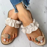 Hot Summer Flat Heel Women Ladies Sandals Toe Ring Bohemia Sandals With Ananas Flat Shoe Outdoor Holiday Slides