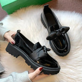 Women Bow Knot Pumps Female Office Loafers Ladies Platform Low Heels Women's PU Leather Shoes Woman Slip On