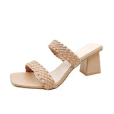 GLADIATOR Slip-On New Women Sandals Summer Pearl Women Beach Slippers Sandals Square Toe Slides Zapatos De Mujer Size