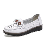 Breakj Women's Shoes Hollow Leather Women's Single Shoes Casual Mother Shoes Flowers Happy Shoes Korean Version Of The Foot Breathable Comfortable Single