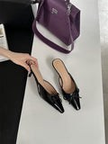 Breakj The Summer Of 2025, The New Bow In The Fine Heel Muller Shoes Half Slippers Women's Large-Size High-Heeled Single-Shoe Sand