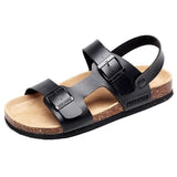 New Men's PU Leather Mule Clogs Slippers High Quality Soft Cork Two Buckle Sandals For Men Big Size Shoes