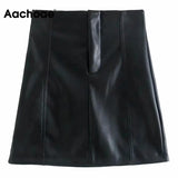 Solid Pu Leather Skirt Summer Zipper Fly Elegant A Line Skirt Lady Office Wear Mini Skirt Women Mujer Faldas