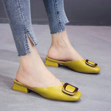 Mules Elegant Low Heel Buckle Women Slippers Slip-on Comfortable PU Ladies Office Shoes Summer Women