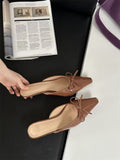 Breakj The Summer Of 2025, The New Bow In The Fine Heel Muller Shoes Half Slippers Women's Large-Size High-Heeled Single-Shoe Sand