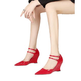 Spring / Summer Runway Show New Wedge Pointed Red High-Heeled Shoes Female Patent Leather Sexy Baotou Personality Sandals