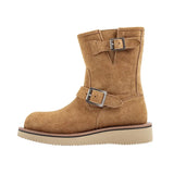 Men Cow Suede Snow Boots Retro American Engineer Boots Mid-barrel Motorcycle Boots Flat Sole Solid Warm Soft Martin