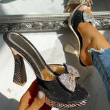 Fashion Female Bowknot Sexy Slippers 2022 Summer Slippers Women Platform Crystal Thick High Heels Shoes