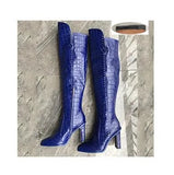 Leather Knee High Boots Women Sexy Chunky High Heels Long Boots Female Winter Party Shoes Cowboy Knight