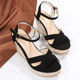 Breakj Buttoned Sandals Woman In The Summer Of 2025 New Korean Version Of The Thick Bottom Slope With Fish Mouth High Heel Roman Sandals