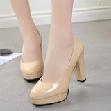 Size High Heels Spring 2023 New Single Shoes Round Head Thick With Patent Leather Waterproof Platform Sexy Thick Bottom Wedding Shoes