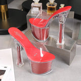 Breakj New Korean Version Of The Nightclub Car Model Shoes Super High Heels Thick Heel Waterproof Platform Sandals Transparent Crystal