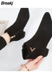 Women Boots Casual Leather Low High Heels Spring Shoes Woman Pointed Toe Rubber Ankle Boots Black Red Zapatos