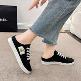 Breakj And Autumn 2025 New Canvas Shoes Female Students Half-Dragging Lazy One Foot With Breathable Leisure Small White