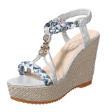 Breakj Summer New Slope Heel Women's Shoes Color Fabric Preparation Of Deed Wisted Casual Ladies