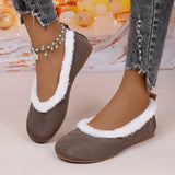 Breakj Solid-Colored Velvet Flat Bottom Low-Top Cotton Shoes Women Plus Velvet Wide Buns To Keep Warm Hair Single