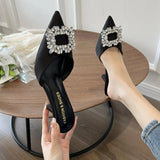 Breakj Summer New Korean Version Of Water Diamond Square Buckle Tip Head Half-Drag Sandals Women's