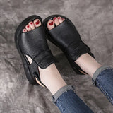 2021 Summer Shoes Thick Bottom Flat Platform Sandals For Women Genuine Cow Leather Fashion Wedges Peep Toe Women