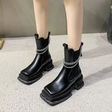 Autumn New Fashion Platfrom Square Heel Women's Casual Boots Square Heel Metal Decoration Splicing Elasticity Women's