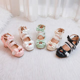 Women Fashion Sweet Bownot Lolita Shoes Block Heels Strawberry Ankle Strap Platform Lace Men Maid Mary Jane Pumps Big Size