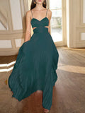 Women's Elegant Solid Pleated Long Dress Fashion Chic Tube Top Cutout High Waist Dress Sexy Off-the-shoulder Sling Party